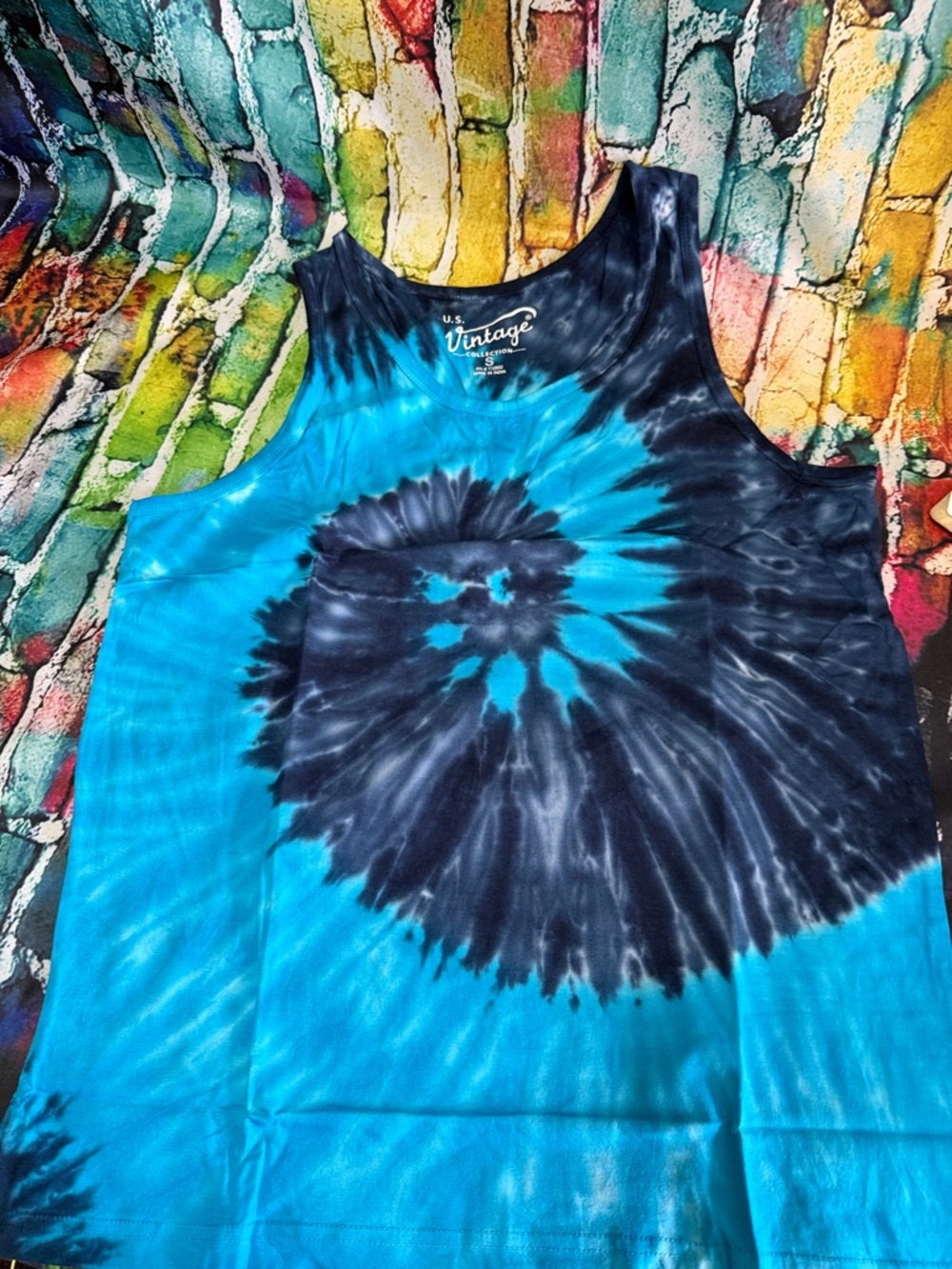 U.S. Vintage Men's Blue Tie-Dye Tank Top